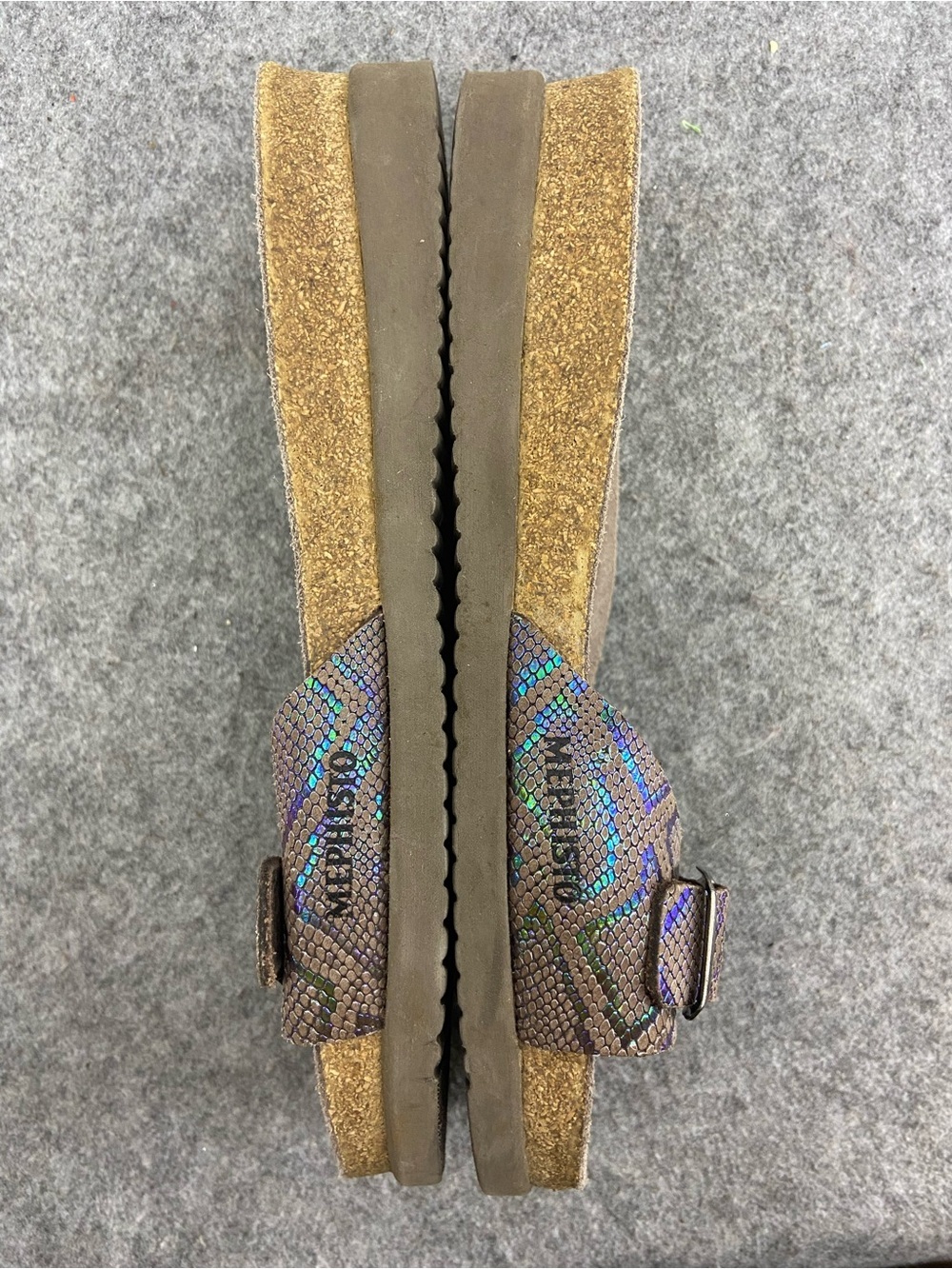 Mephisto "Hariana" Iridescent Snakeskin Cork Slide Sandals Women’s Size 40 - Picture 5 of 6